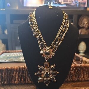 Elegant Graziano  Goldtone Carmel and Black Statement Necklace